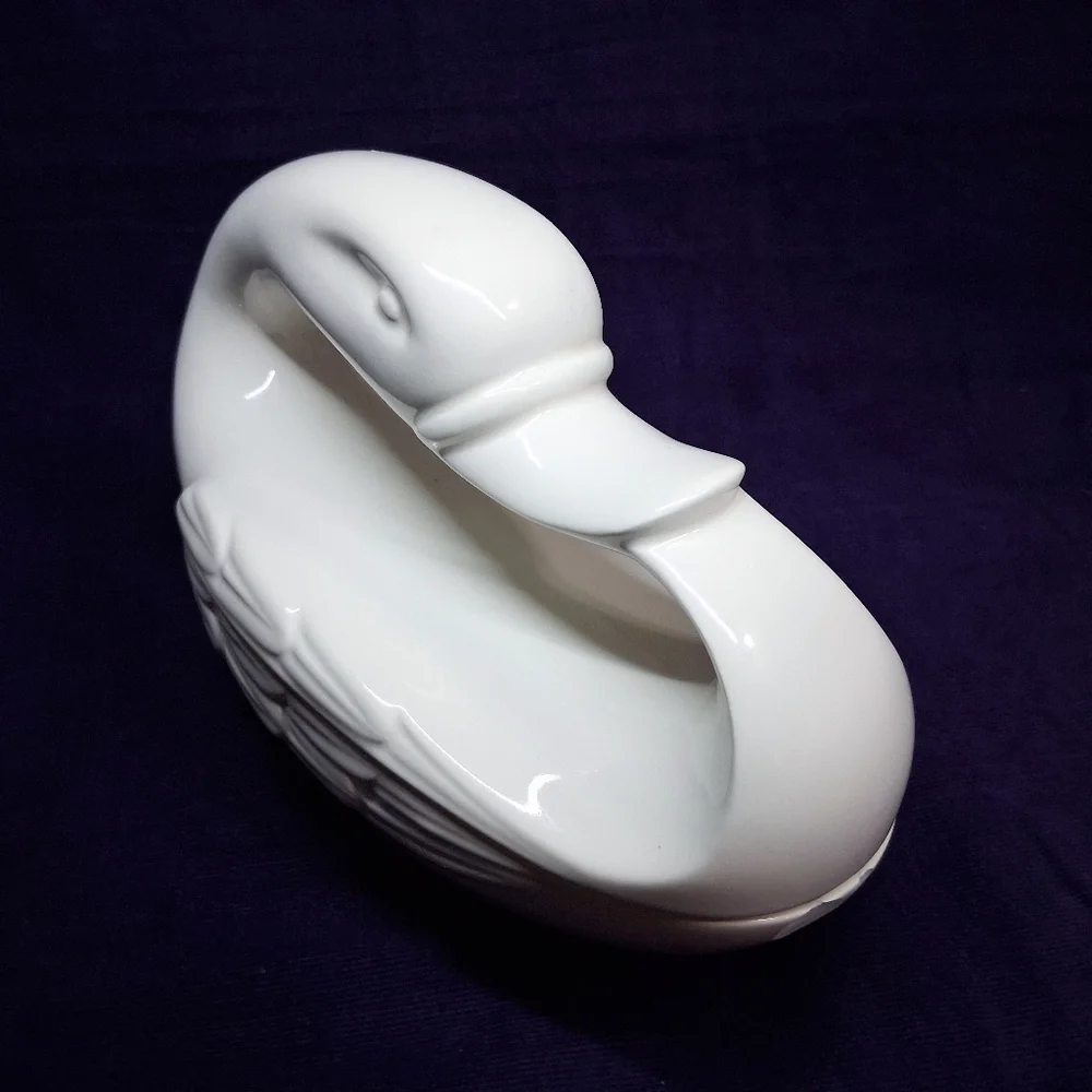 Vintage Fitz And Floyd Swan Porcelain Jewelry Trinket Holder *flaw*